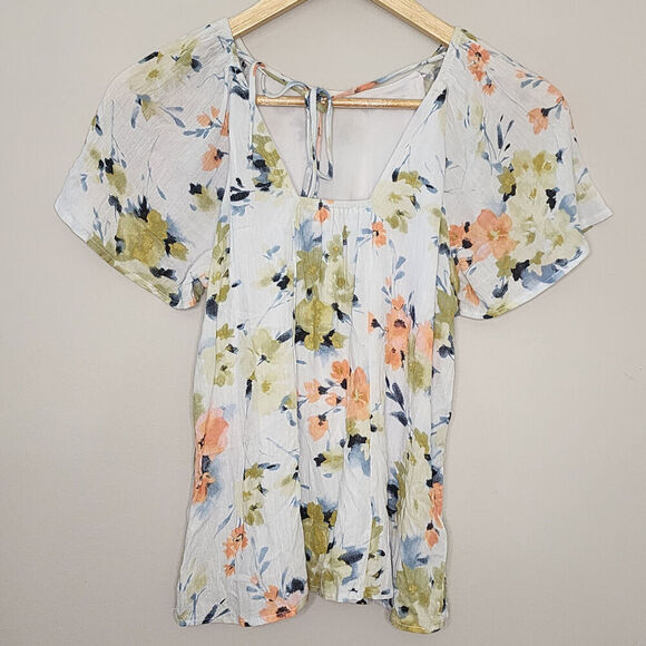 Papermoon White Floral Short Sleeve Blouse, Women's Size XSP, NWT - Picture 2 of 5